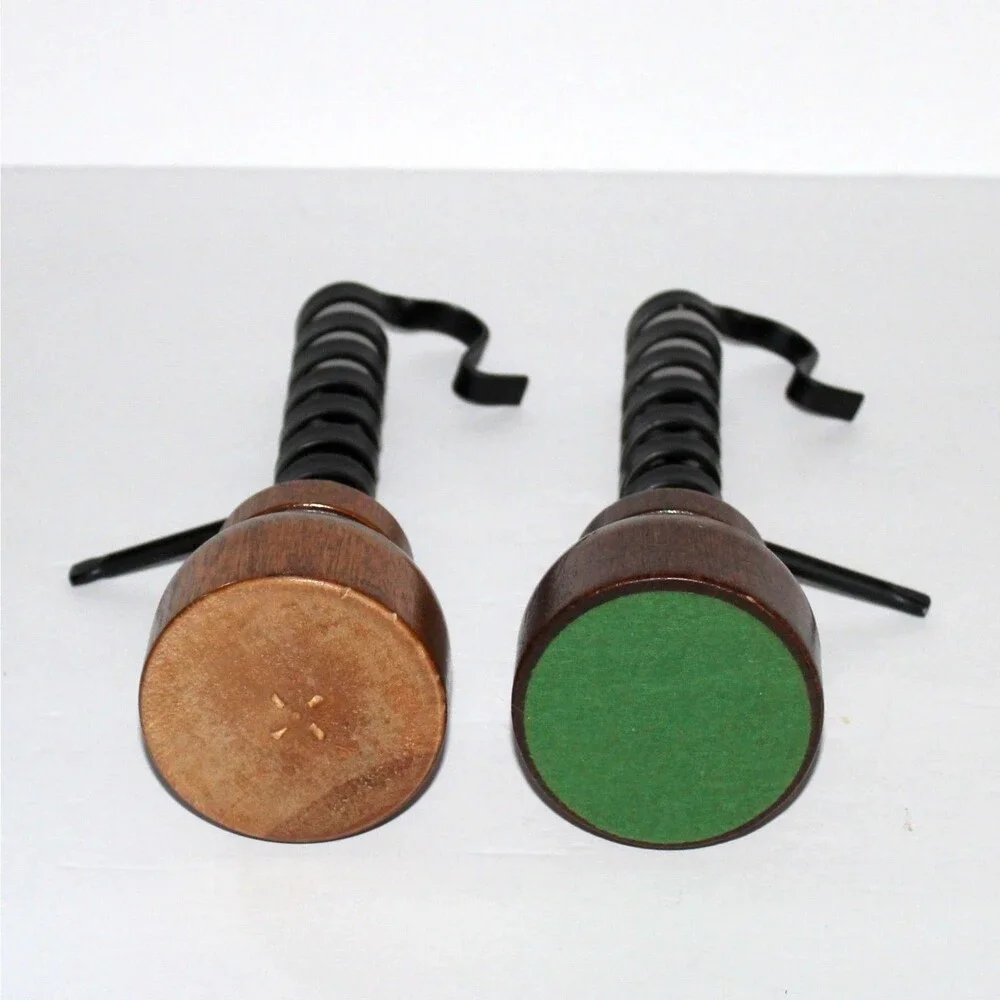 Vintage Iron And Wood Pair Of Two Matching Courting Candle Holders